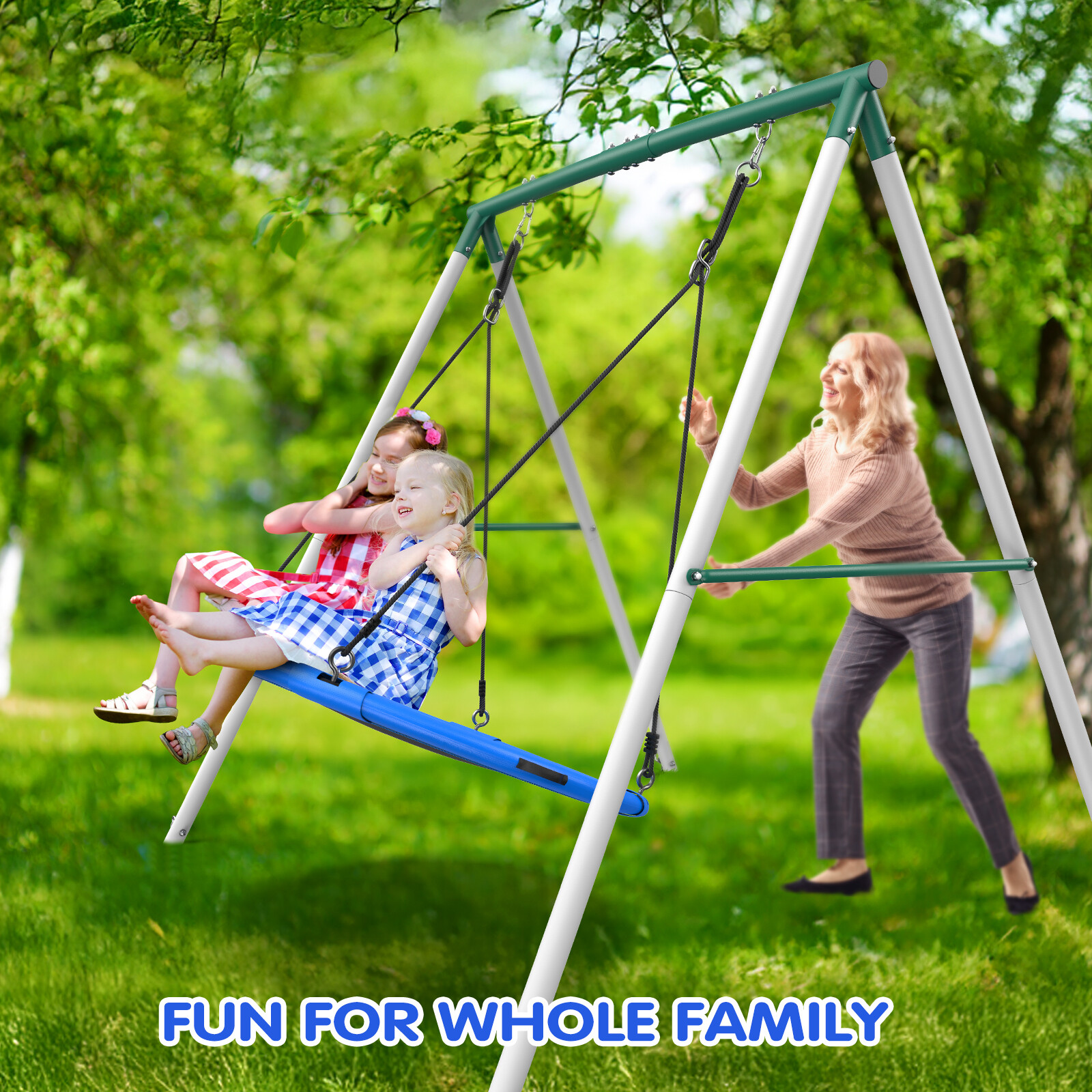 Hapfan 500lbs Heavy Duty Swing Set for Backyard with Saucer Swing for Kids Adult