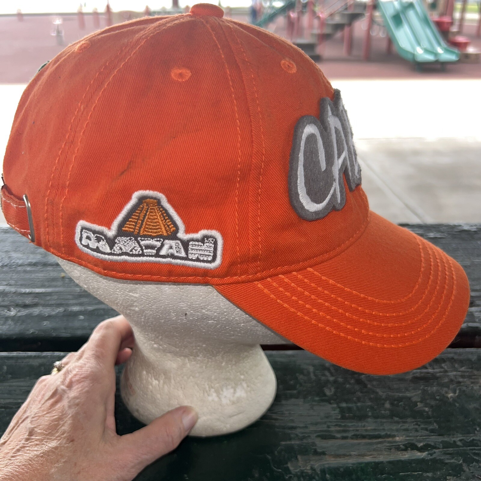 CABO San Lucas Gray Felt Patch on Orange Hat Cap Strap Buckle Mexico Patch EUC