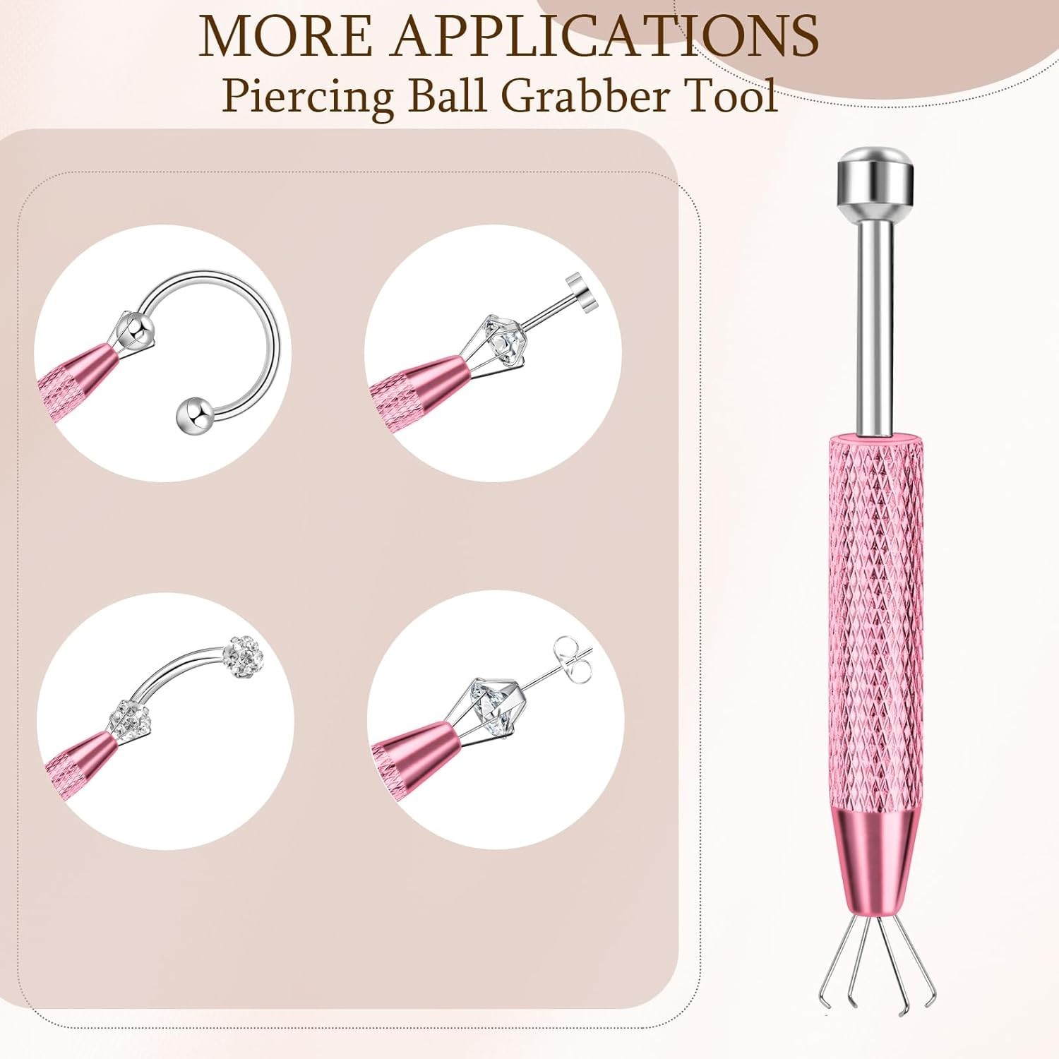 2 Pcs Pink Stainless Steel Piercing Ball Grabber Tool Set for Effortless Changes