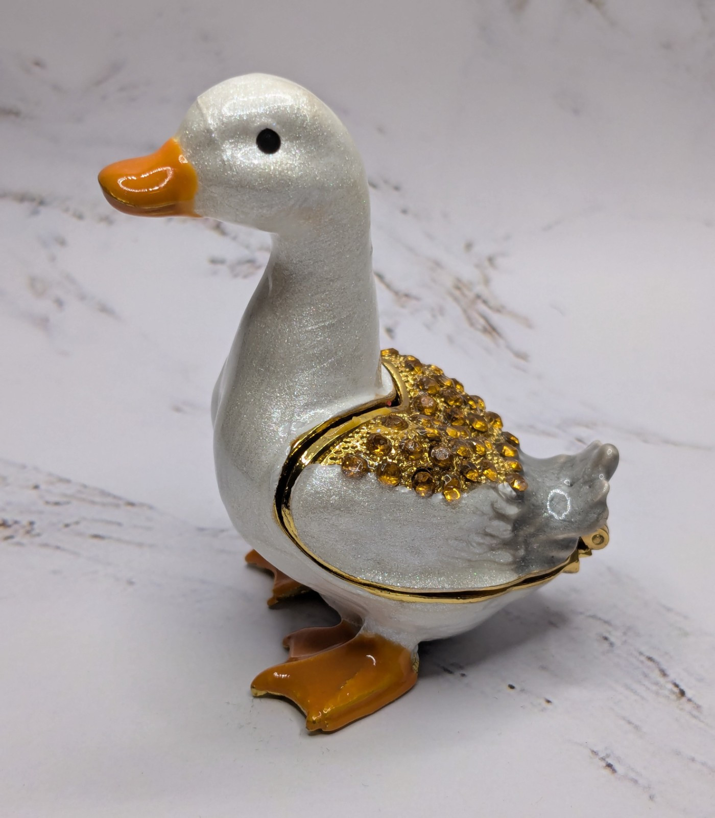 Duck Trinket Box w Rhinestones & Gold Trim-Small-New