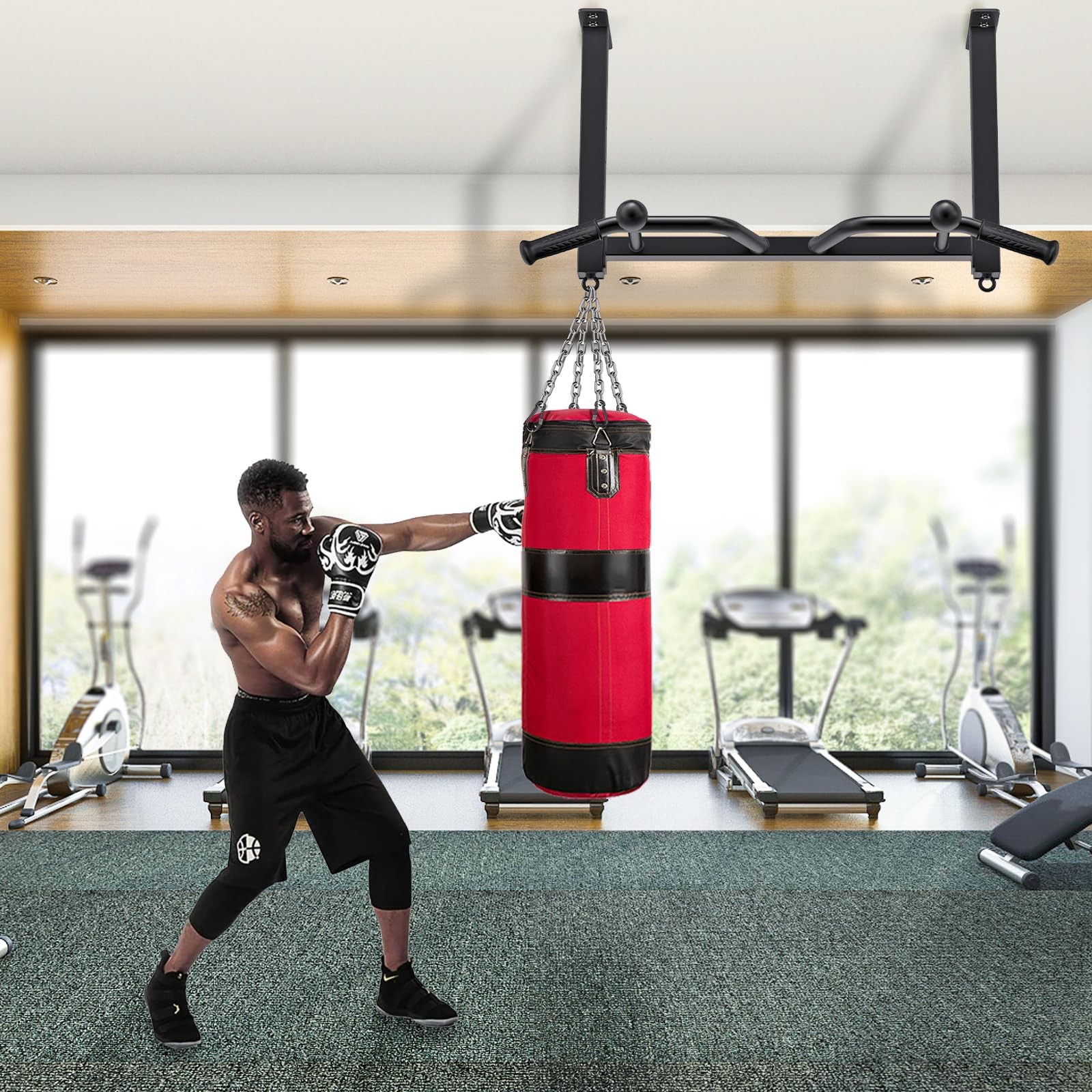 32" Ceiling Mounted Pull Up Bar - Heavy Duty, Highly Adjustable, Multifunctio...
