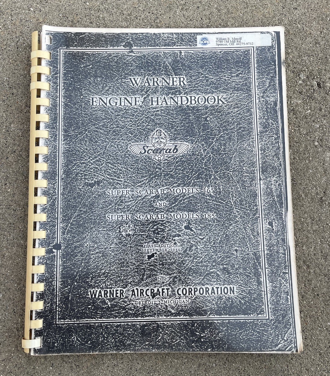 Warner Super Scarab 165 & Super Scarab 185 Engine Handbook Older Copy