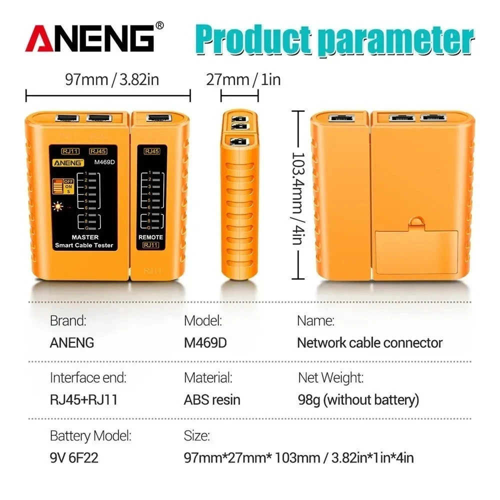 Network Ethernet Lan Internet Cable Tester Test Tool Cat5 RJ11 RJ12 RJ45