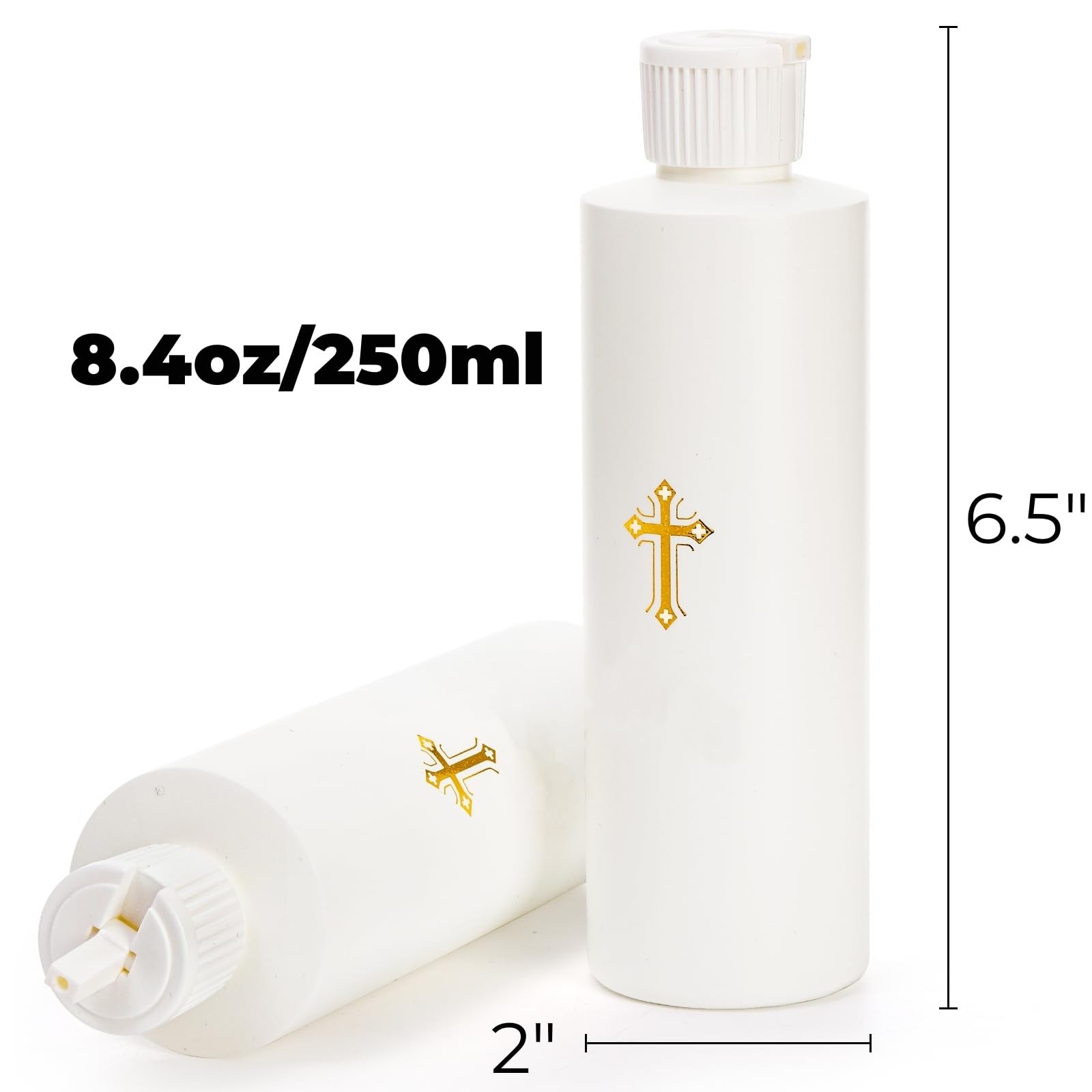 3 Pack 250ML Water Bottles Catholic Empty Container Plastic with Gold Cross