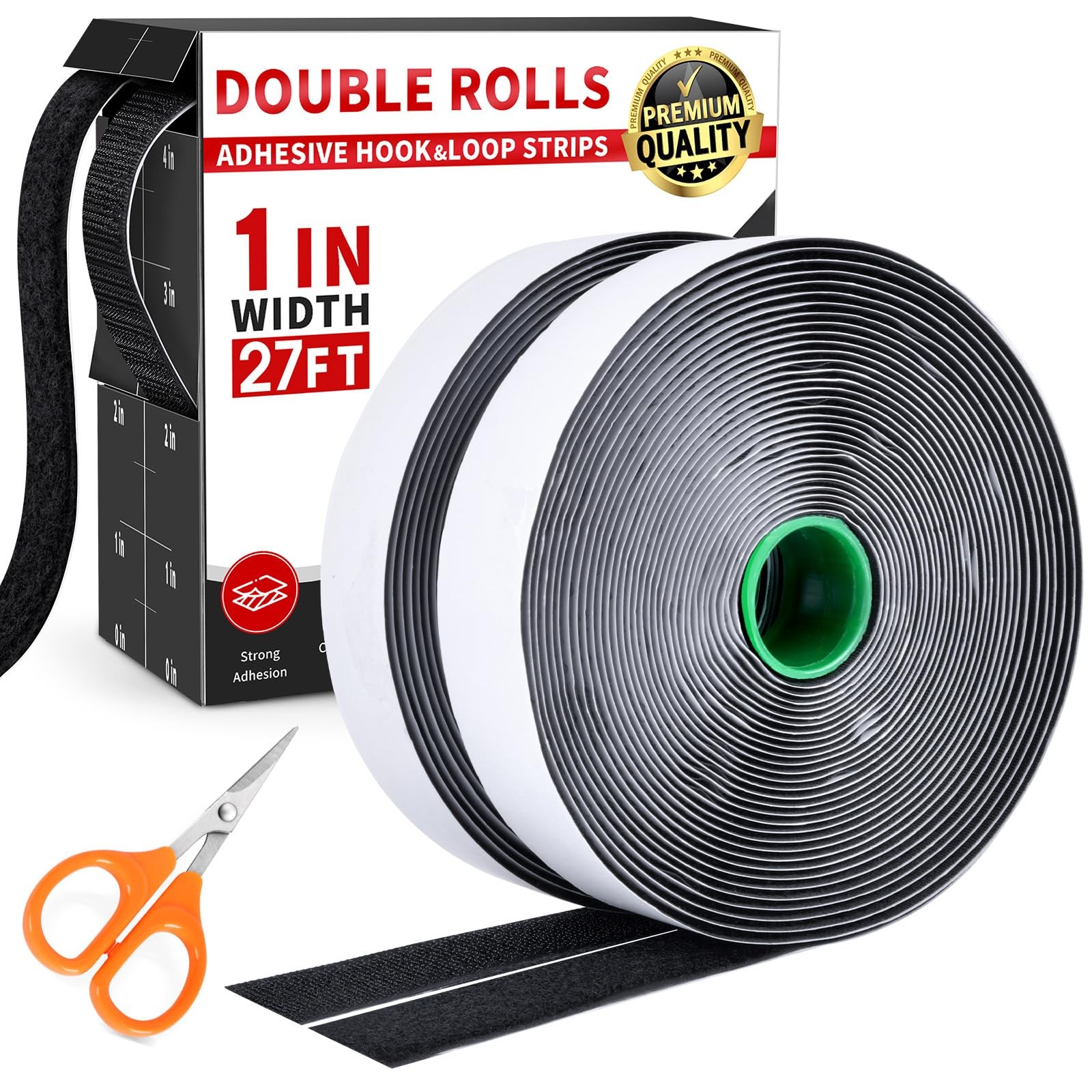 1 Inch x 27Ft Hook and Loop Strips with Adhesive, Double Sided Self Adhesive,...