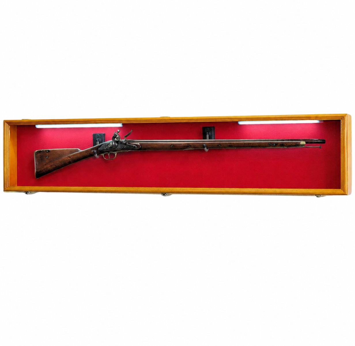 65in LED Lighted Rifle Shotgun Display Case Oak Wood Gun Cabinet Shadow Box