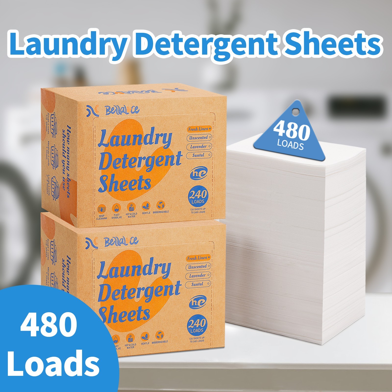 Laundry Detergent Sheets 480 LOADS - Space-Saving, Hypoallergenic,Travel-Frien