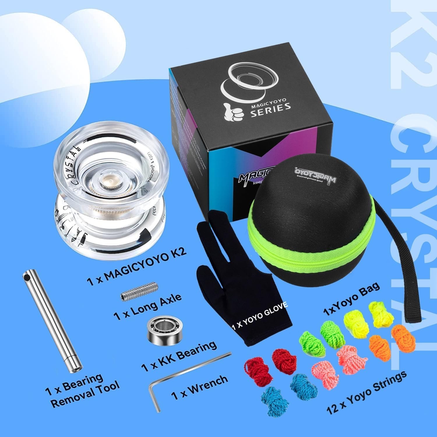 Professional K2 Crystal White Yo-Yo: Beginner Friendly with Extra Strings & Case