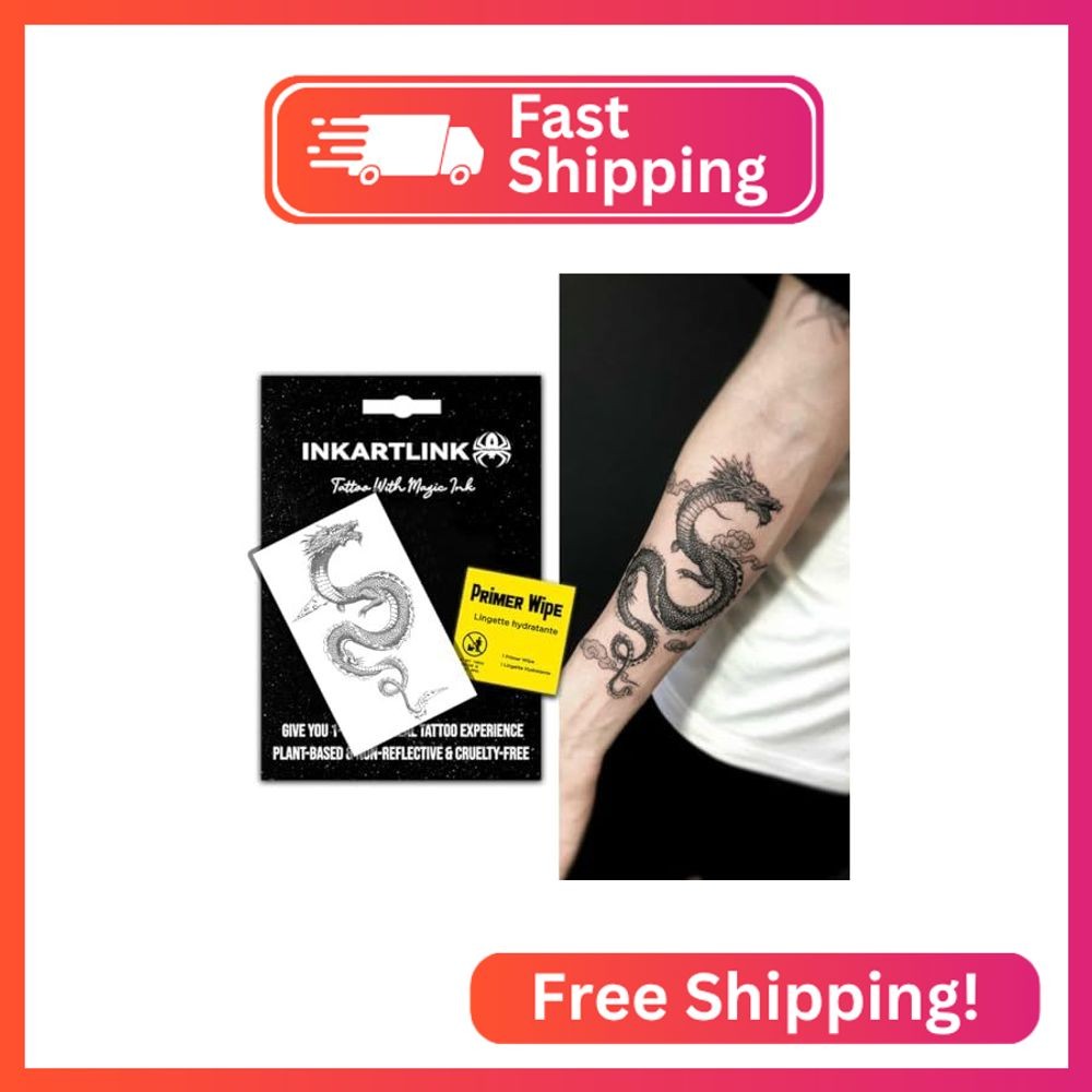 INKARTLINK Semi Permanent Tattoo, Creative Party Dragon Tattoo, Exquisite and Re