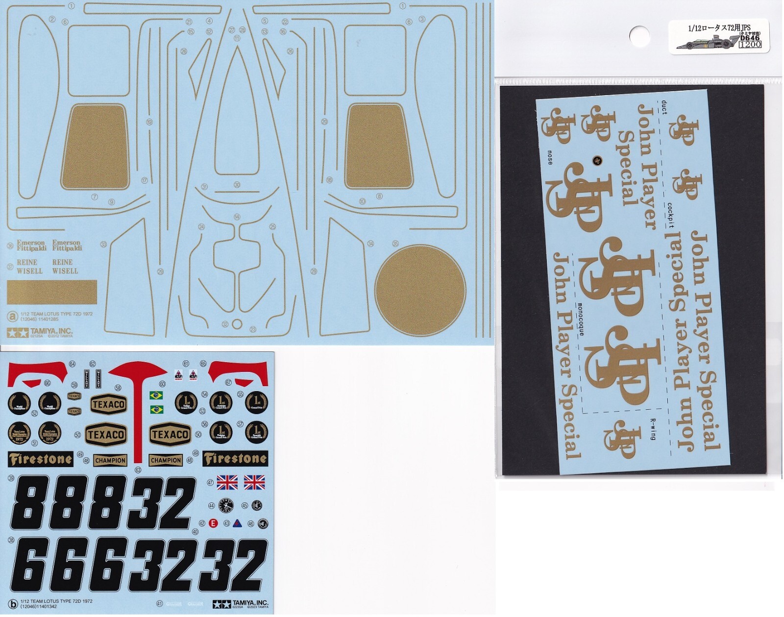 Tamiya Decals for 1/12 Lotus Type 72D 1972 F1. Item12013 w/Sponsor Decal fromJPN