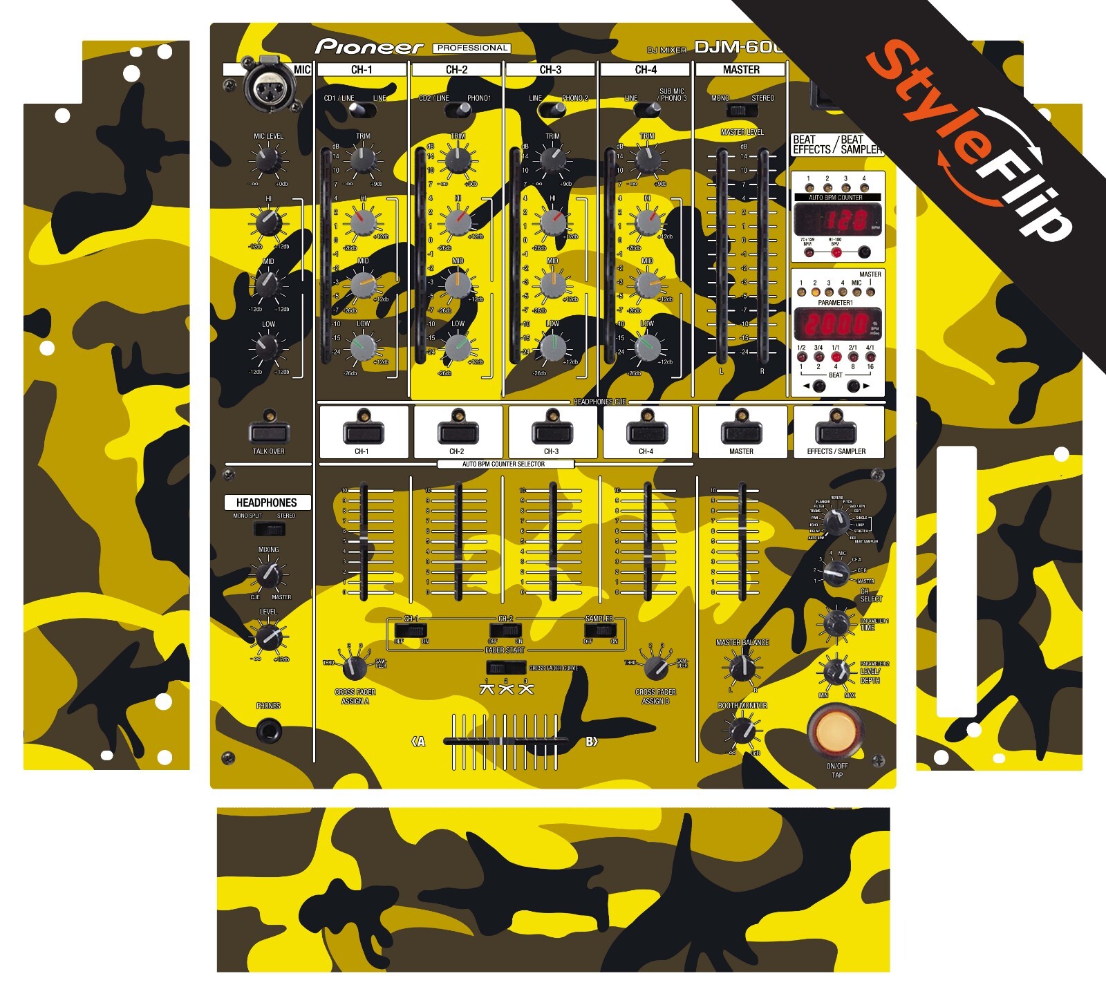 Pioneer DJM-600 Skin | Camo Yellow | Protective Decal | StyleFlip Skins