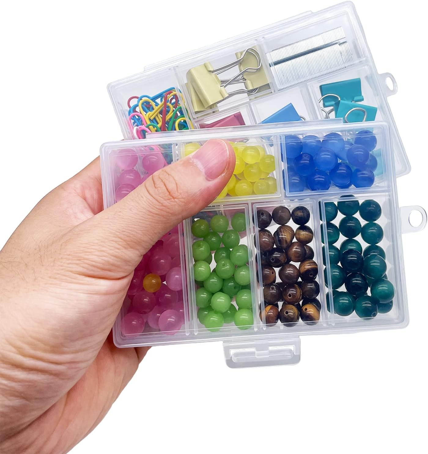 Plastic Organizer Box with Dividers 2 Pack Small Storage Container with 6