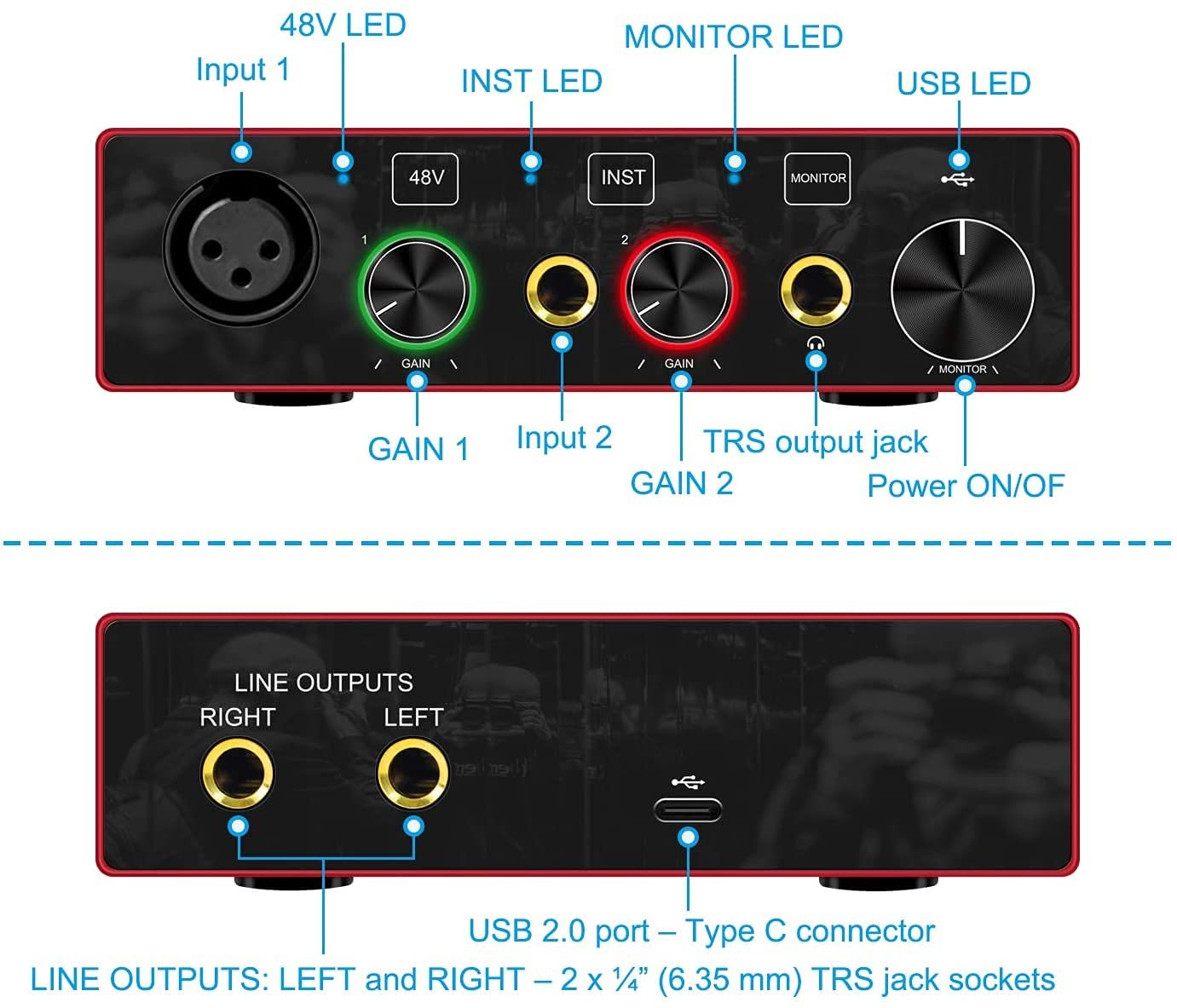 Audio Interface USB Audio Interface with Mic Preamplifier USB Audio Mixer Rec...
