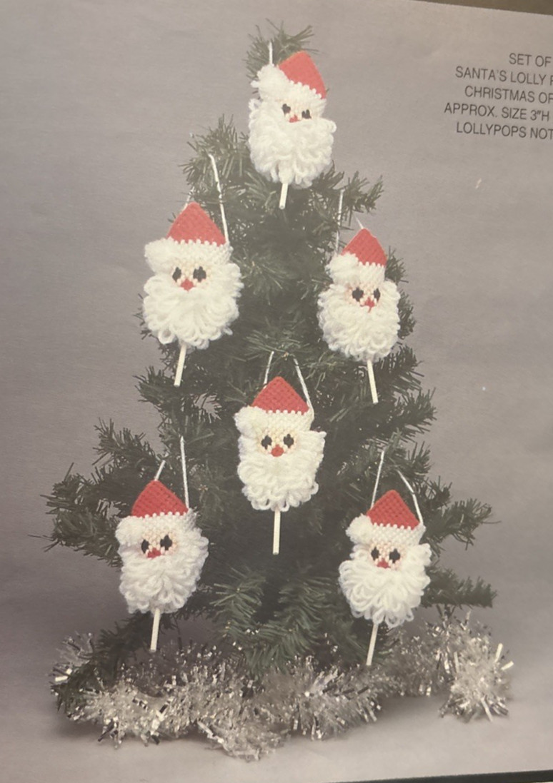 Vtg Rare Needlecraft  SANTA'S LOLLY POP TREATS CHRISTMAS ORNAMENTS Ndlpt Pattern