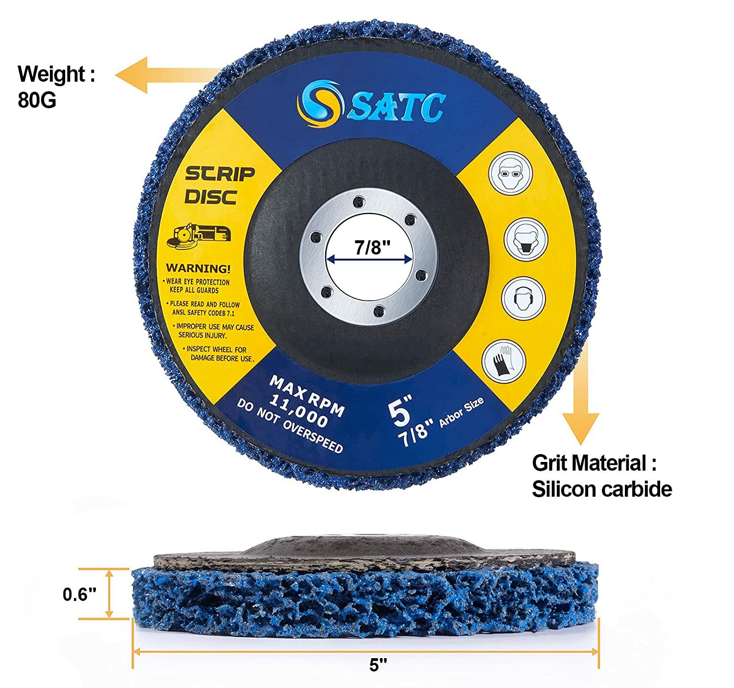 5PCS 5" x 7/8" Blue Strip Clean Disc Paint Stripping Rust Removal Sanding Wheels
