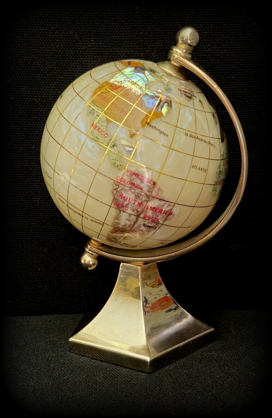 Inlay Gemstone Globe 3" White Opal Ocean
