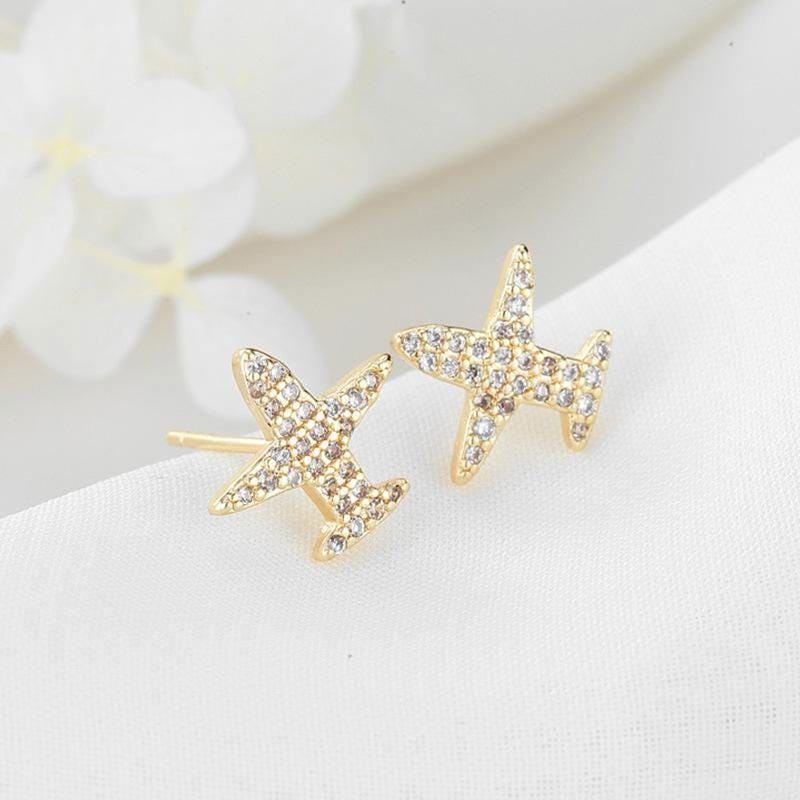 2Pairs 18K Gold Plated Stud Earrings Connector, Minimalist Jewelry Supply, airp