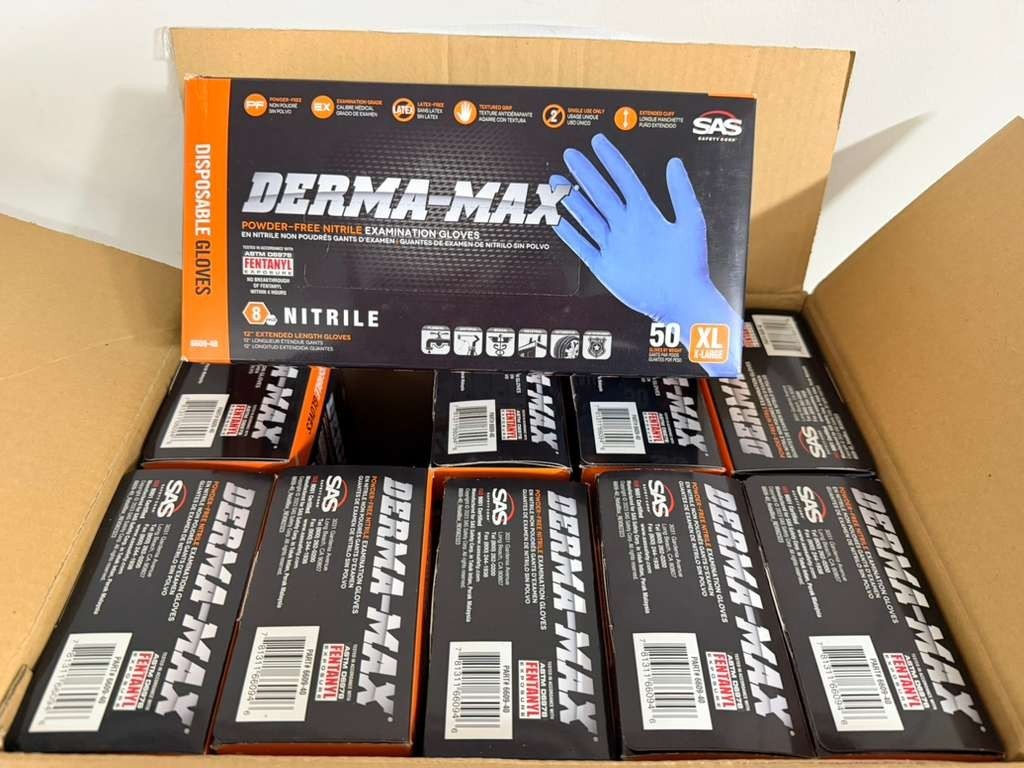 SAS Safety Derma-Max 12" Powder-Free Nitrile 8mil Gloves XL 500 Gloves (10x50)