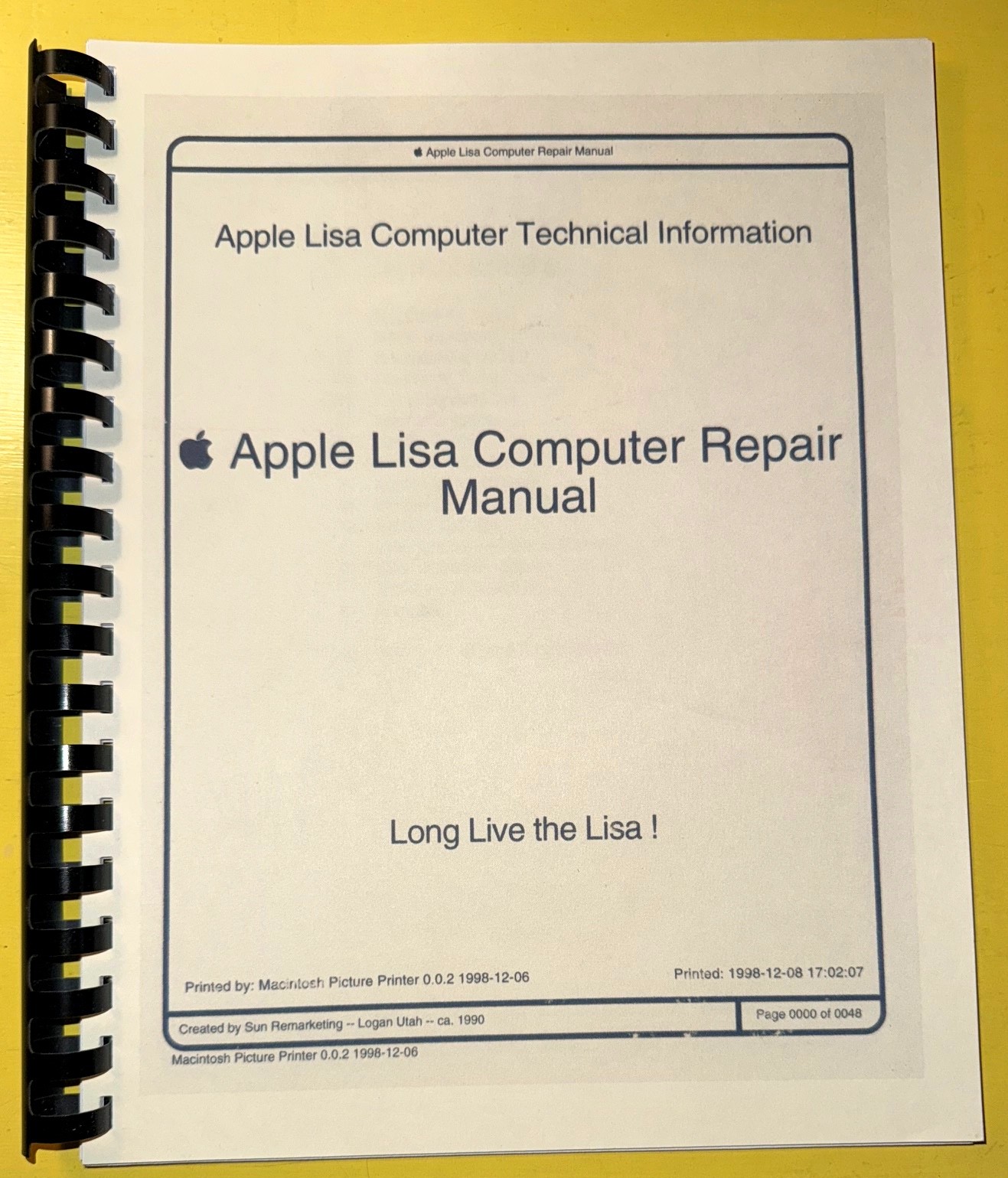 Apple Lisa Computer Repair Manual  -  From 1998 - 48 Pages of Info