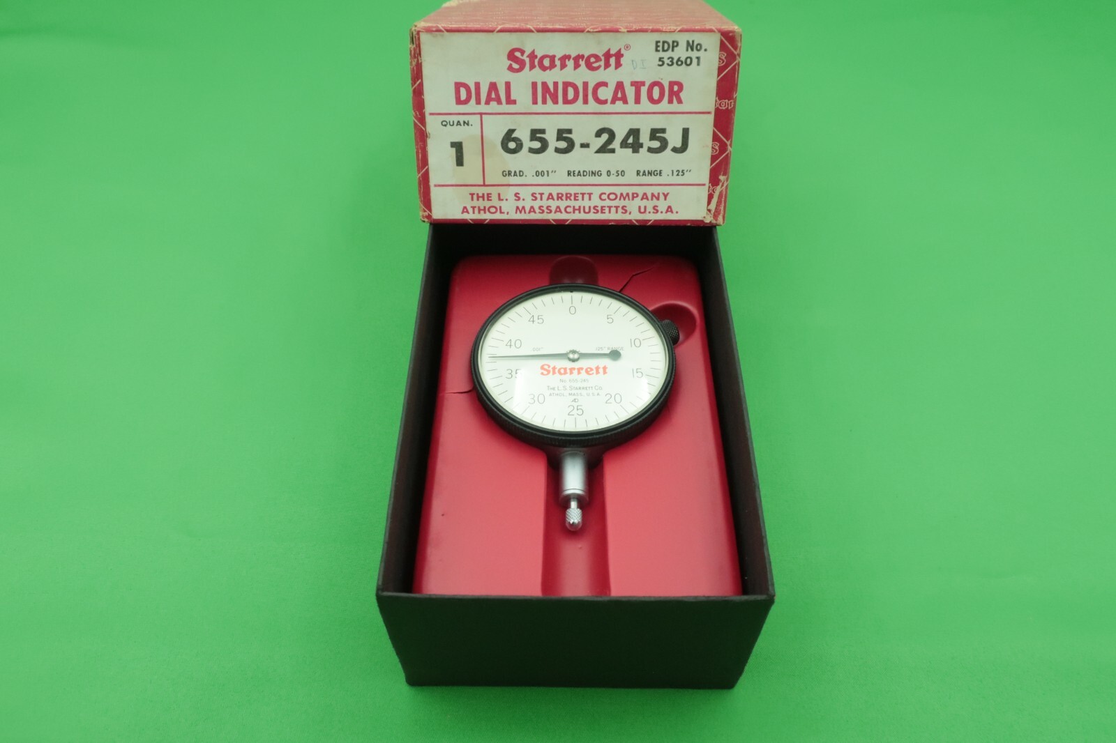 Starrett 655-245J Dial Indicator .125" Range 0-50 Reading .001 Excellent