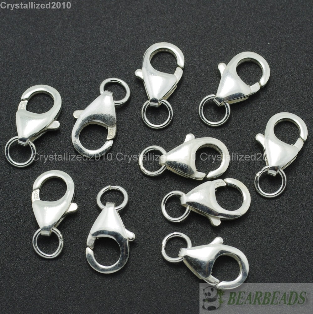 10Pcs 925 Sterling Silver Lobster Claw Clasps Ring Jewelry Findings Pick Size