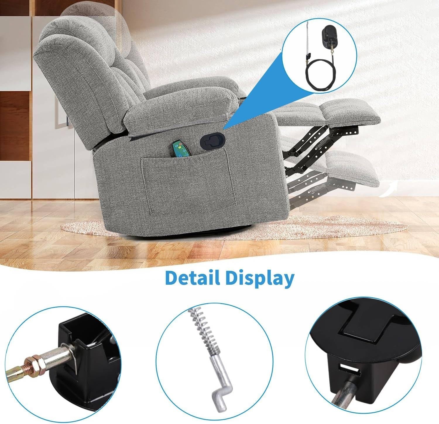 Recliner Handle Replacement Parts Cable Pull Metal Couch Latch Adjustable 4.7...