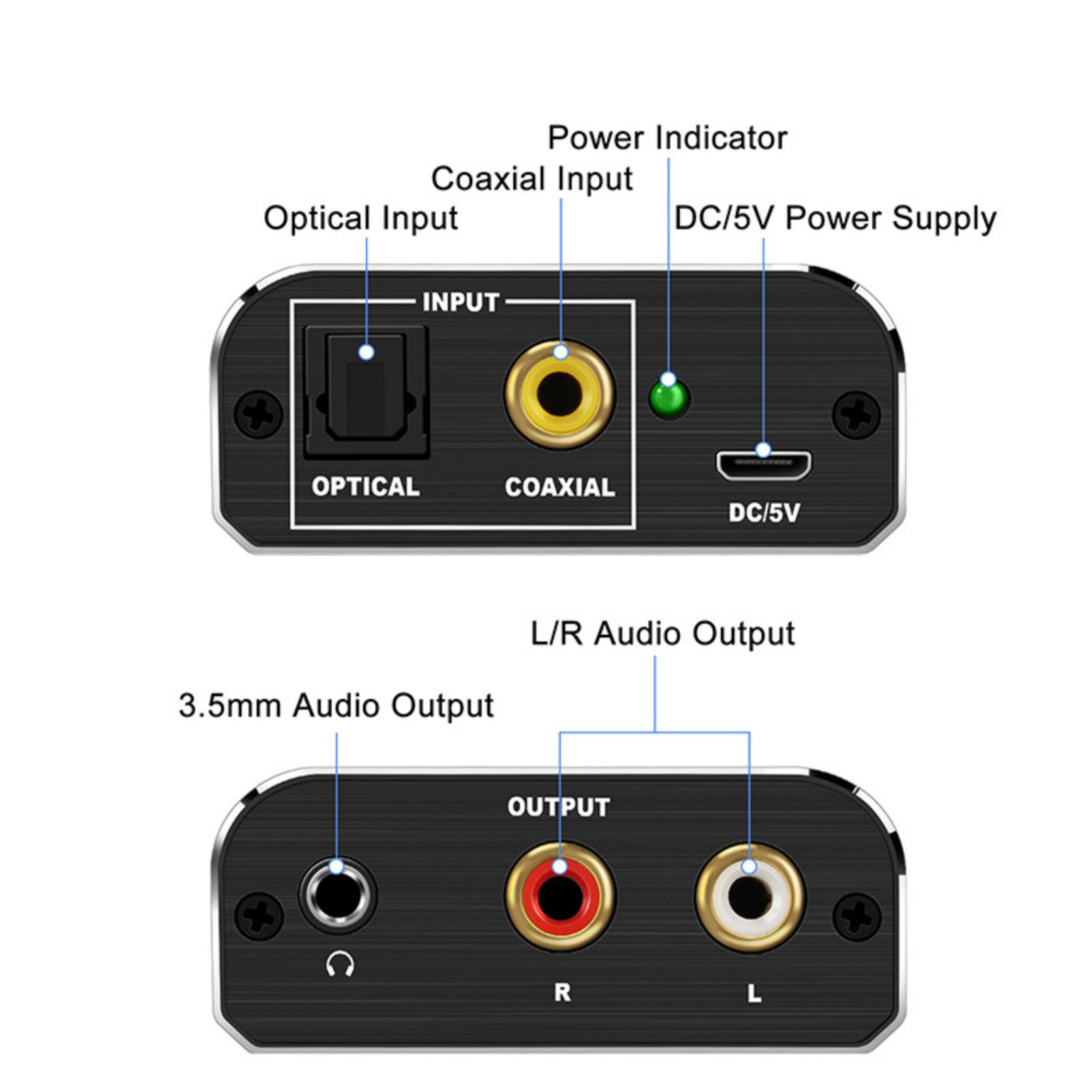 Portable Digital Audio Converter SPDIF Optical to Analog RCA Housing Plug & Play