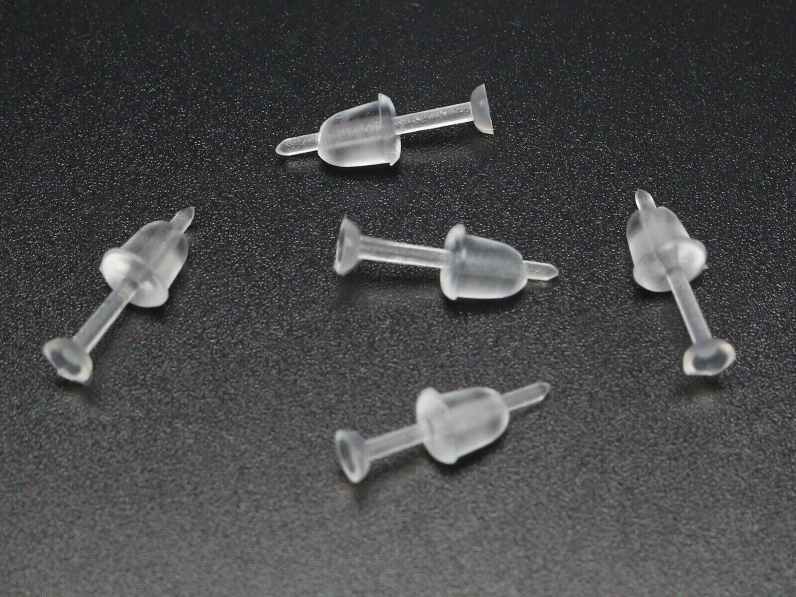 200 Invisible Clear Plastic Flat Blank Pad Earring Nail Pin Ear Post Stud
