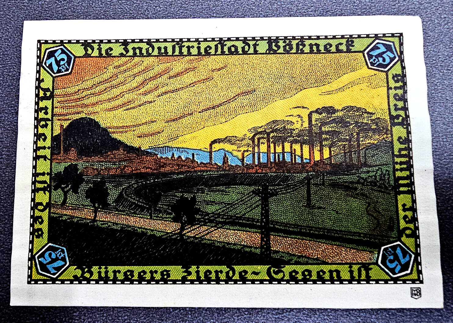 PÖSSNECK NOTGELD 75 PFENNIG 1921 EMERGENCY MONEY GERMANY BANKNOTE (32965)