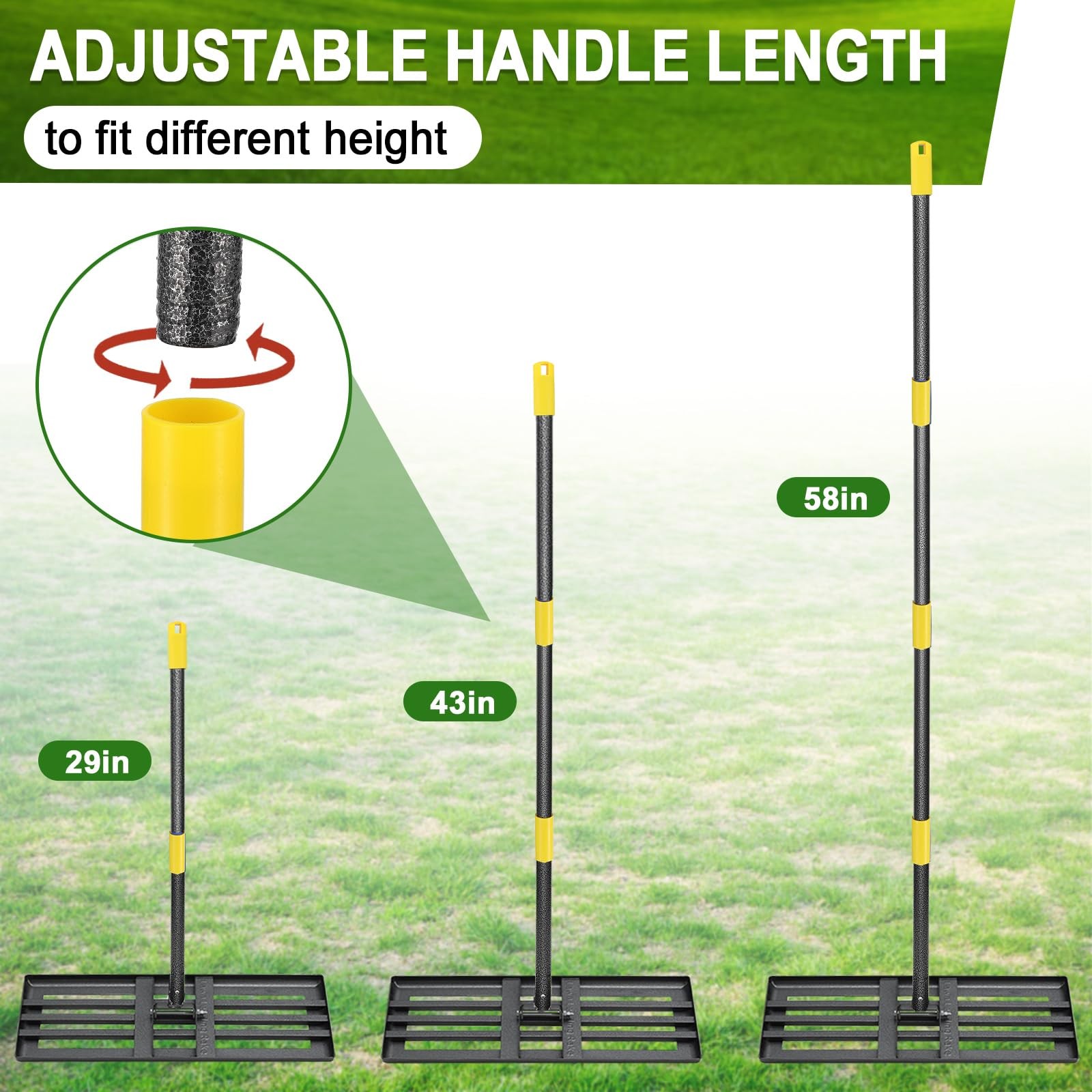 Lawn Leveling Rake, 30"x10" Levelawn Tool, 5FT Adjustable Handle Leveling Too...