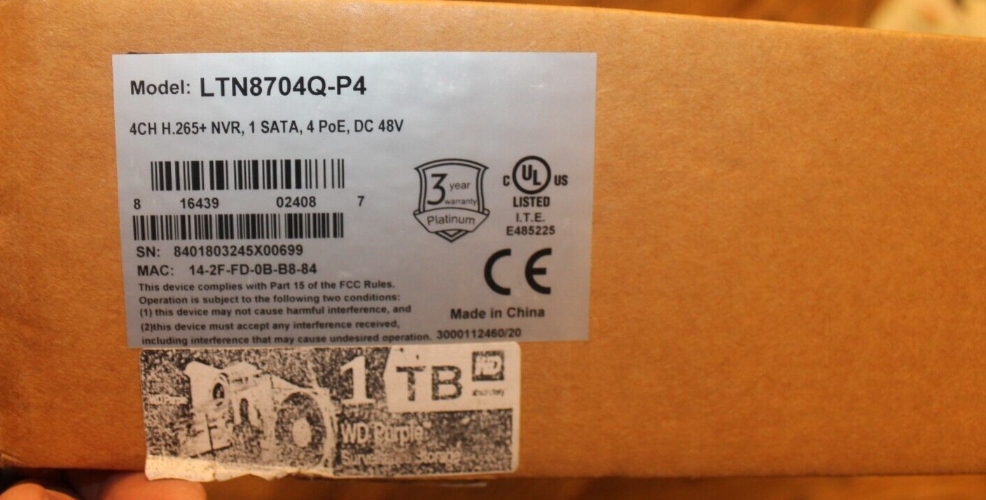 LTS LTN8704Q-P4 4 Channel  Network Video Recorder, 4 PoE Ports, H.265+, No HD