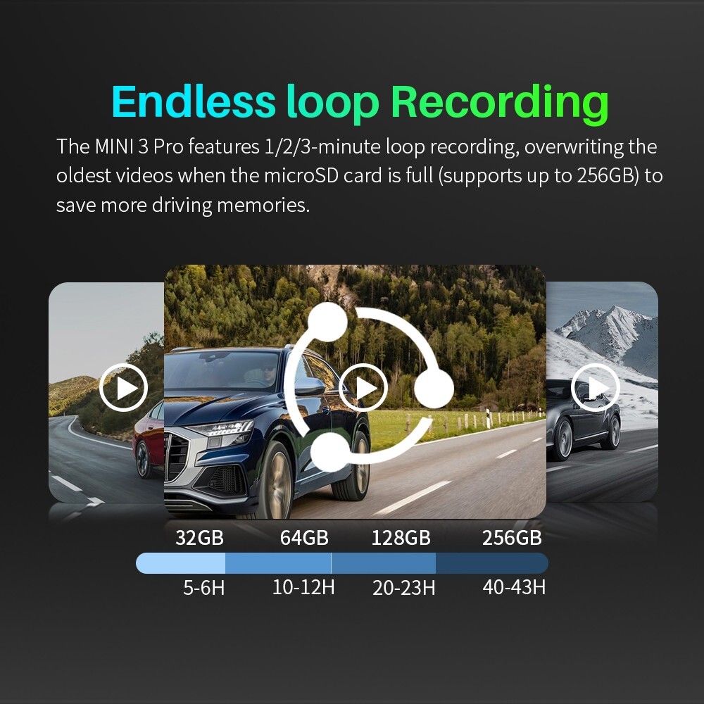 Tiny Dash Cam, 2K Transparent Screen Voice Control, Night Vision 24H Park Mode