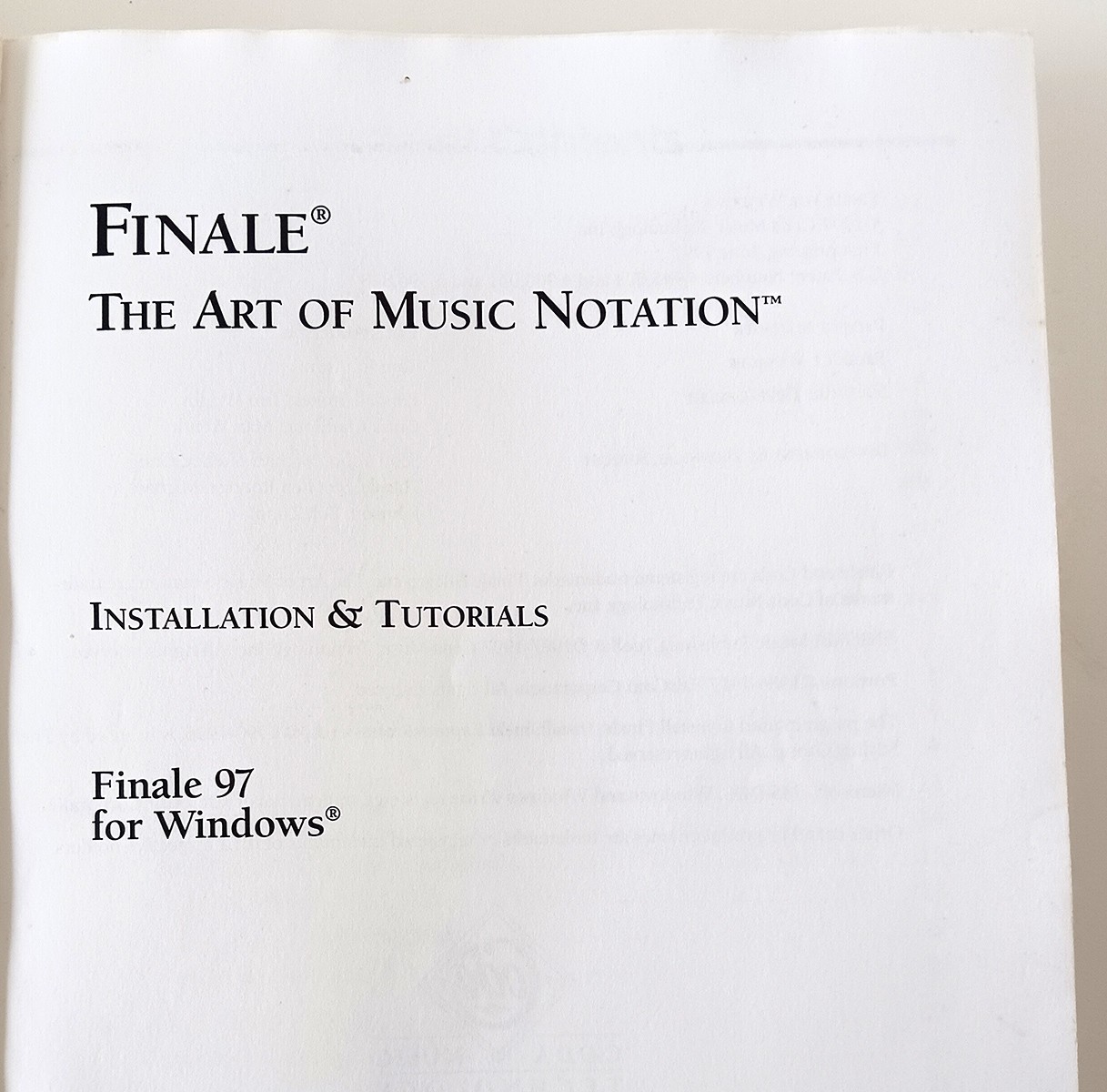Finale 97 Installation & Tutorials Manual w/ Install Key Number Music Notation