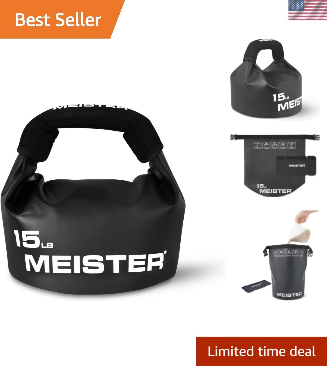 BEAST Portable Sand Kettlebell - Soft Sandbag Weight - 15lb / 6.8kg - Black