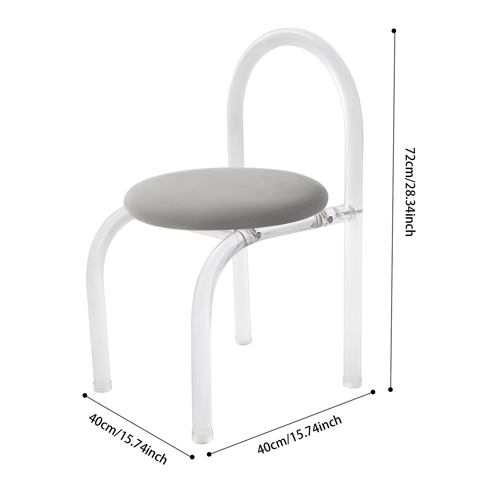 40*40*72cm Modern Minimalist Acrylic Clear Chair, 165.35 lbs Makeup Chair