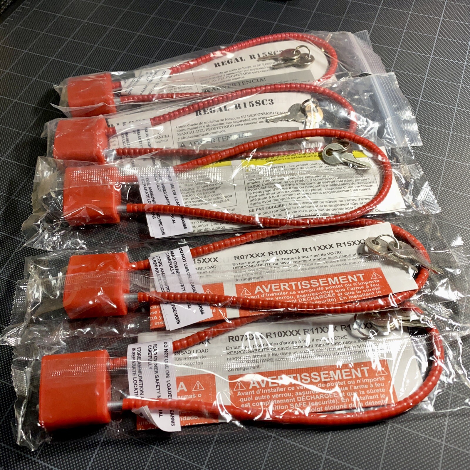 5ct NEW RED R15SC3 Regal Cable Gun Lock 2 Keys Instructions 15 in (8 in)