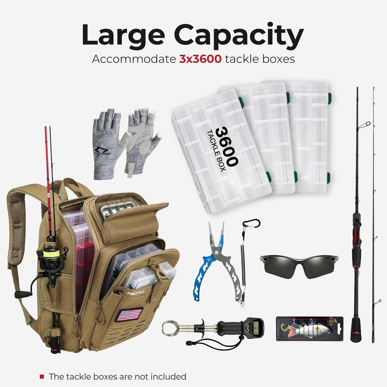 Fishing Tackle Backpack W/Rod&Gear Holder Lightweight Fishing Tackle Storage Bag