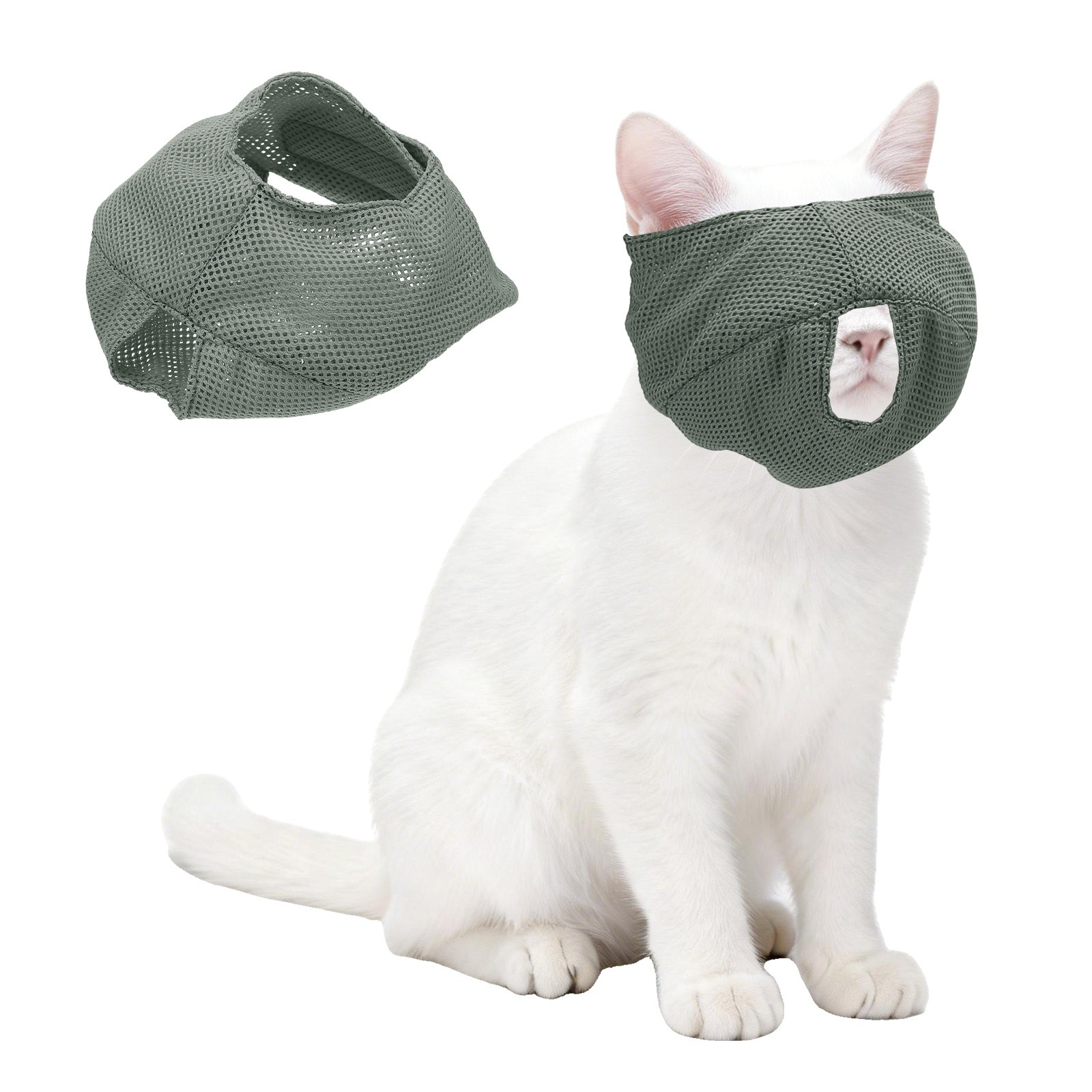 Cat Muzzle Breathable Mesh Muzzle Circumference 7-9 Inches Gray