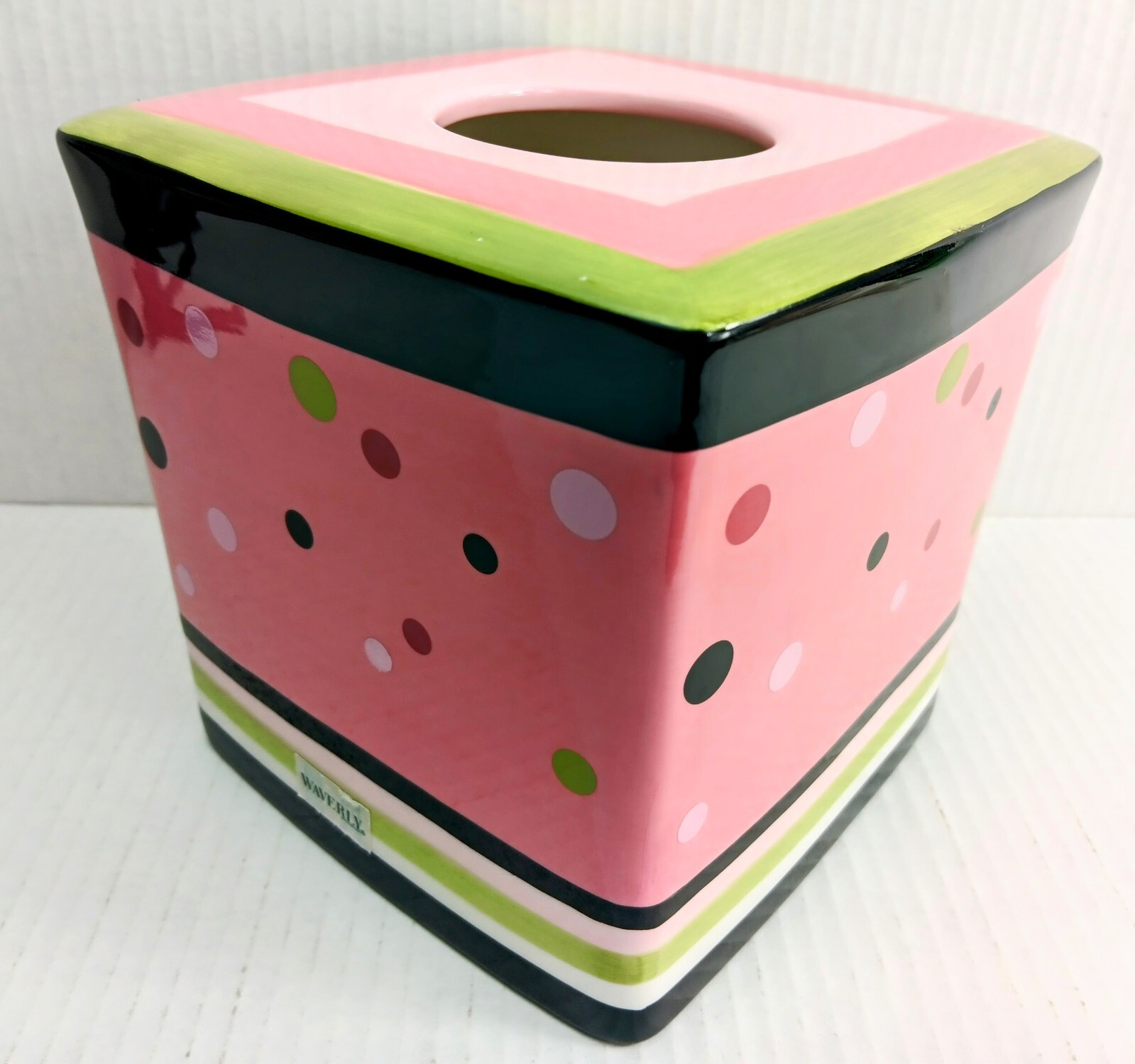 Vintage Waverly Deco Dots Pink Polka Dot Tissue Holder Vanity 6" x 6"