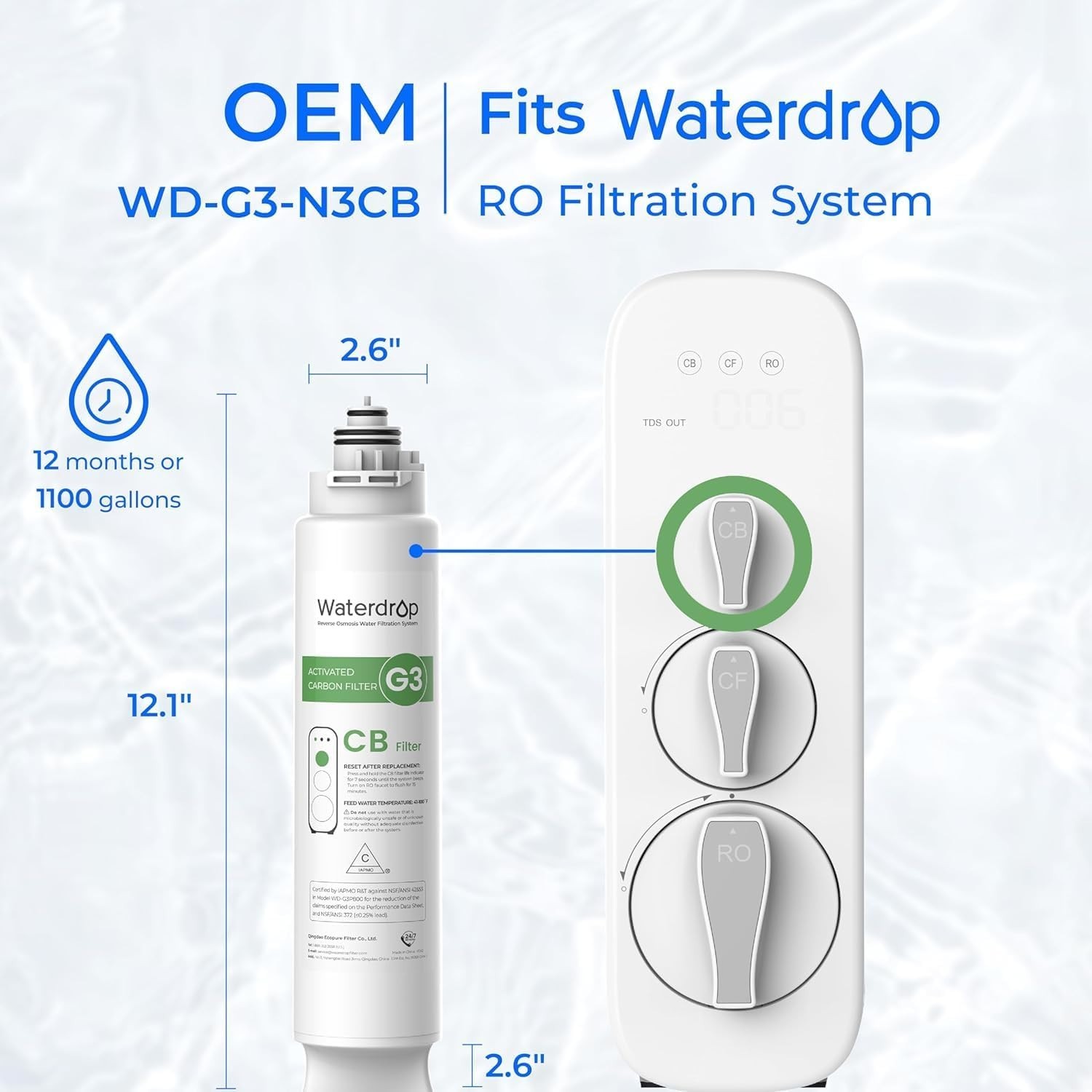 Waterdrop G3 Replacement Filter, Replacement for WD-G3-W 400GPD Reverse Osmosis