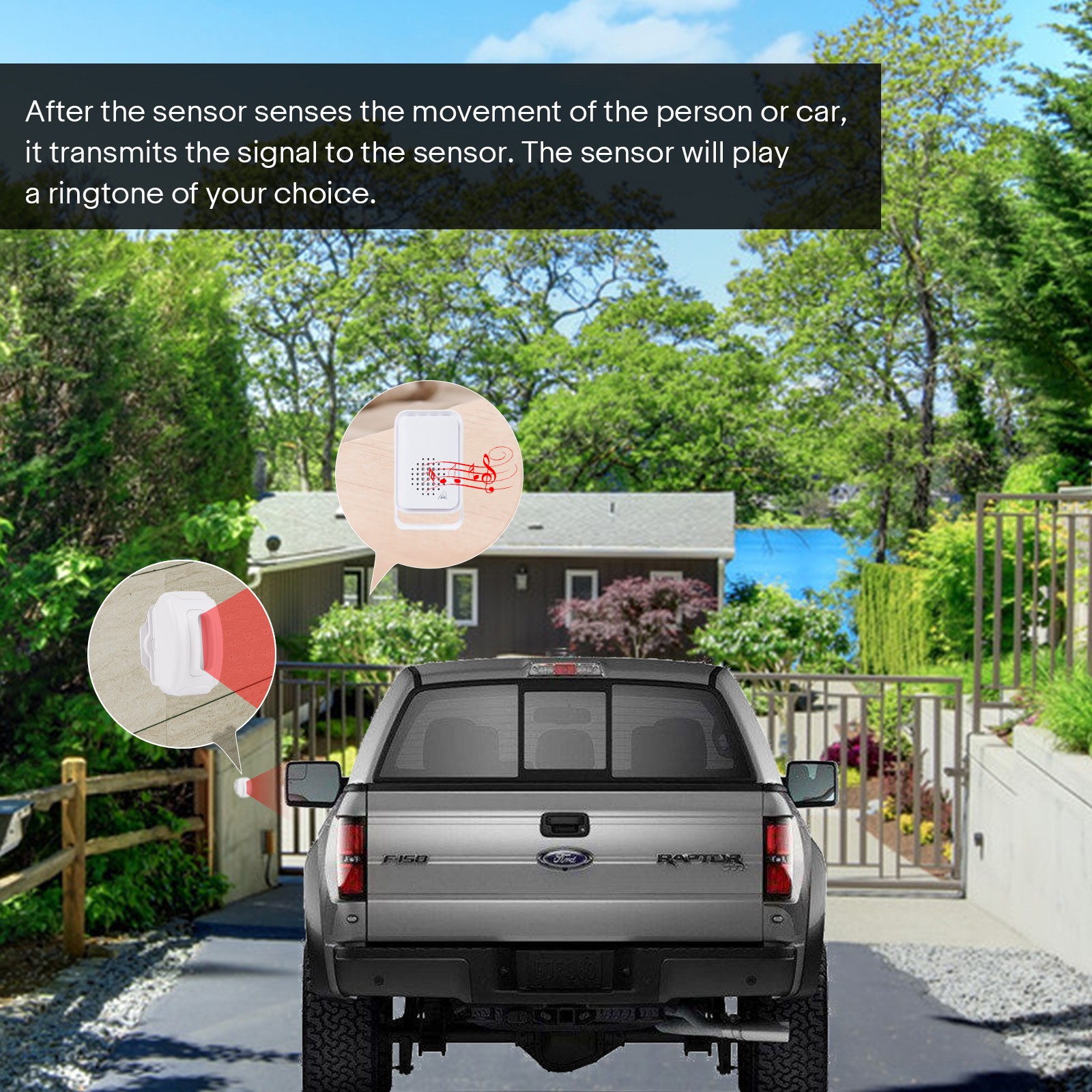Home Security Driveway Alarm Long Detecting Range Motion Sensor Bell Waterproof