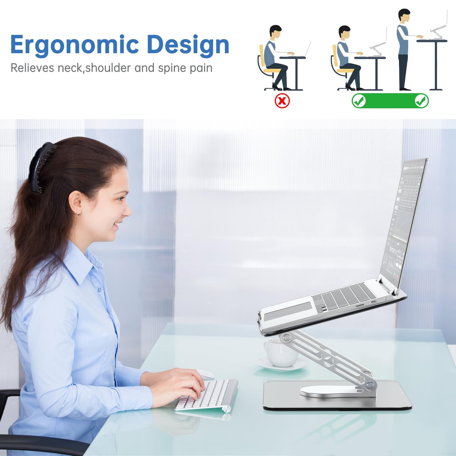 Laptop Stand Desk Adjustable Computer Riser 360 Rotating Base Foldable Mount