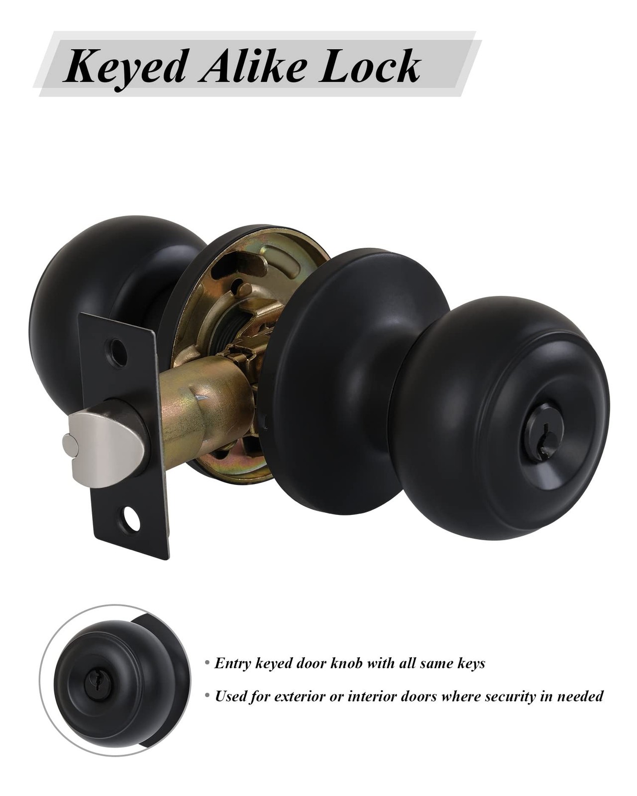 (2 Pack) Entry Door Knobs with Lock and Keyed Alike, Interior/Exterior Flat B...