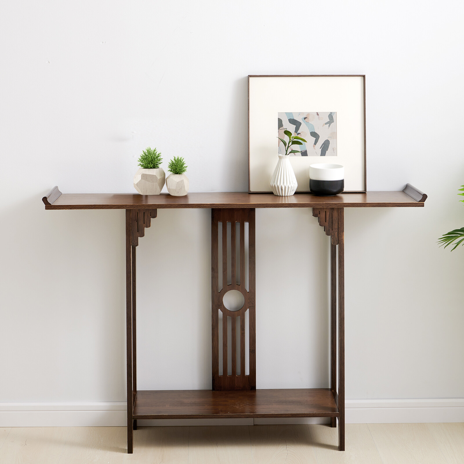 2-Tiers Long and Narrow Side Table Slim Accent Table HOT Versatile Bamboo Table