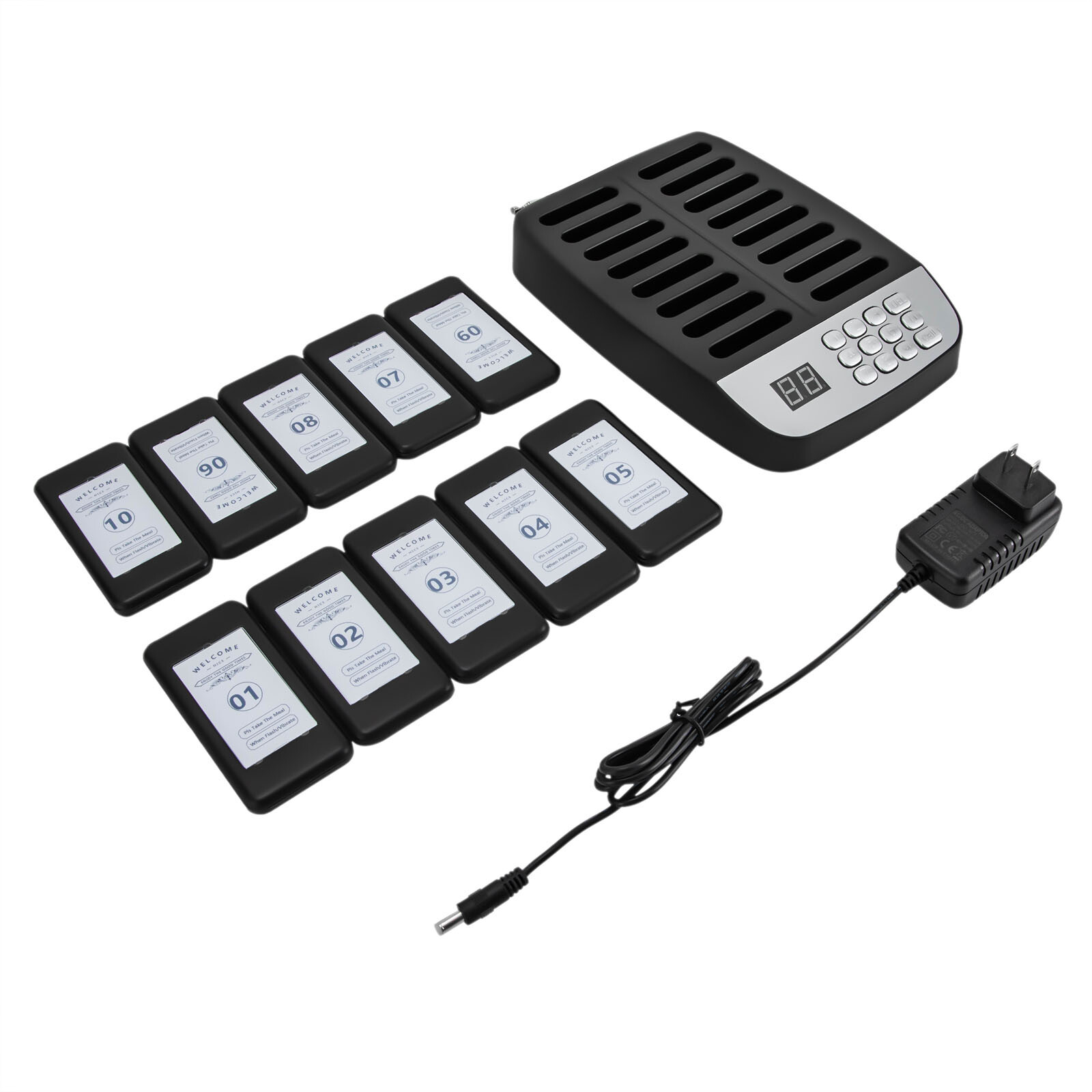 Wireless Restaurant Pager System 10 Beepers Guest Paging Queue Call Black