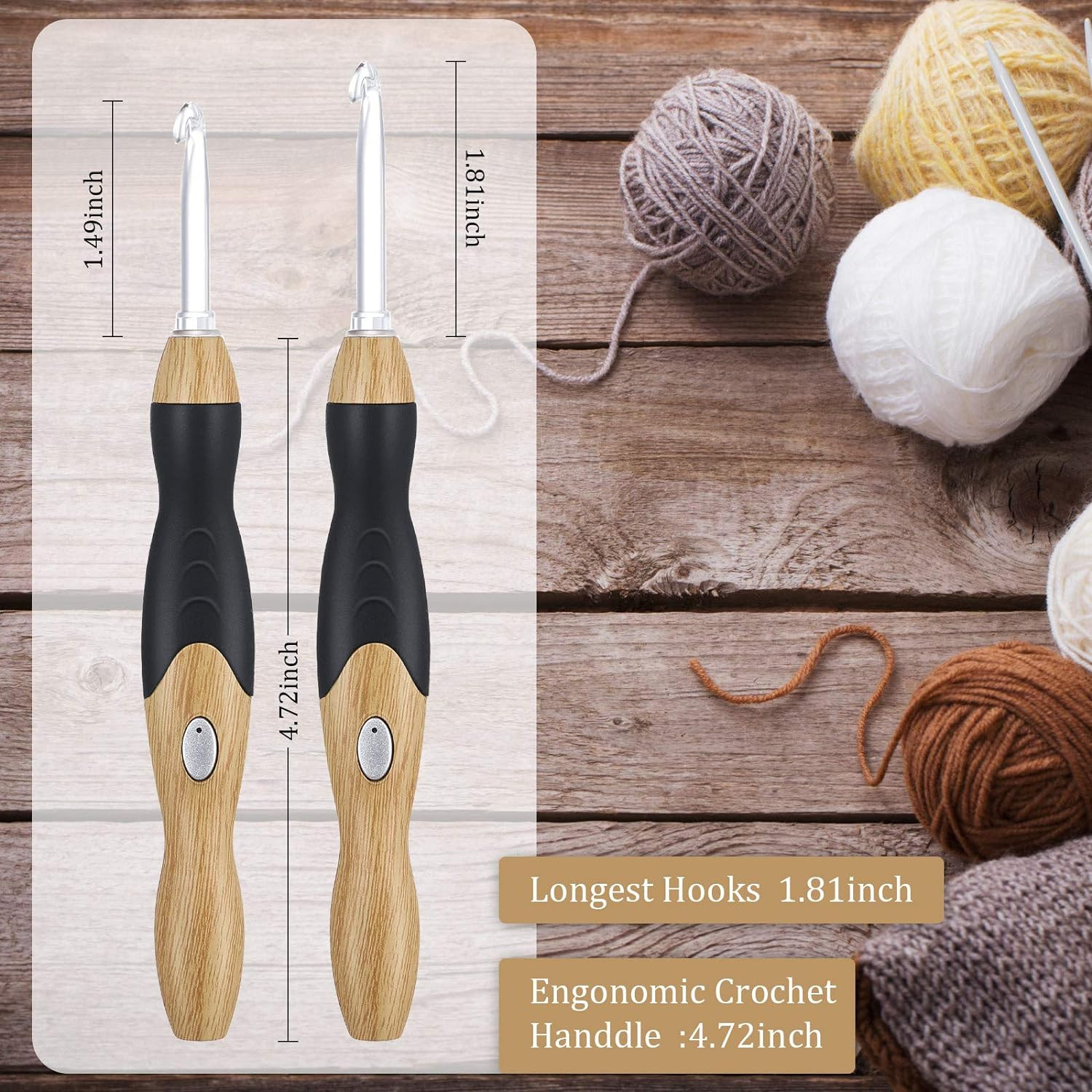 11 Sizes Lighted Crochet Hooks Set Rechargeable Crochet Hook Light up Hooks with