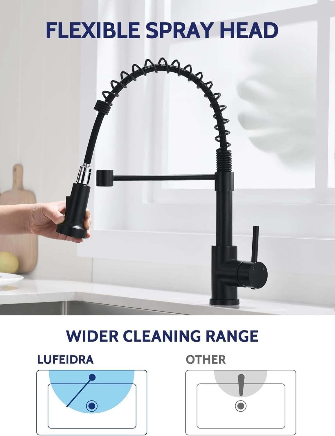 Black Kitchen Faucet with Pull Down Sprayer, High Arc Spring 304 Stainless St...