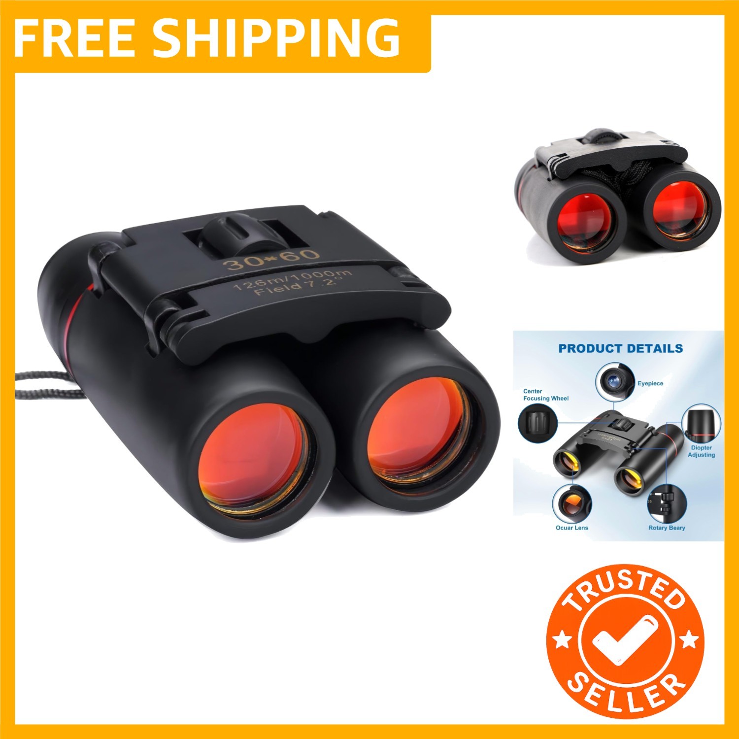 Portable Mini Binoculars,30x60 Zoom Wide View Angle Folding Binoculars Telesc...