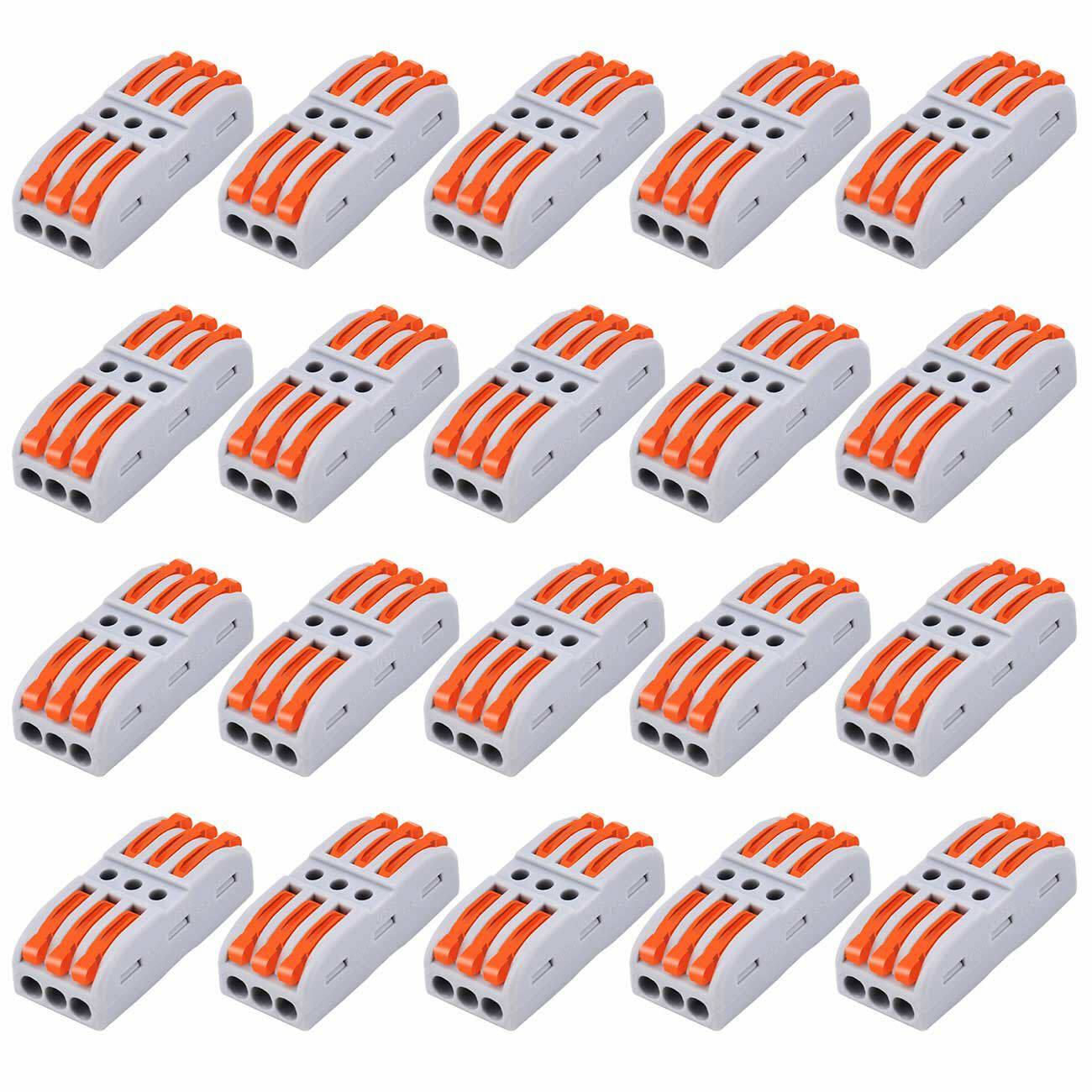 Wire Connectors Terminals Kit 3 Conductor Compact Splicing 28-12 AWG 20 Pack US