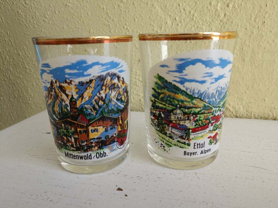 Collectible Shot Glasses Ettal Bayer. Alpen & Mittenwald Germany Souvenir 3"